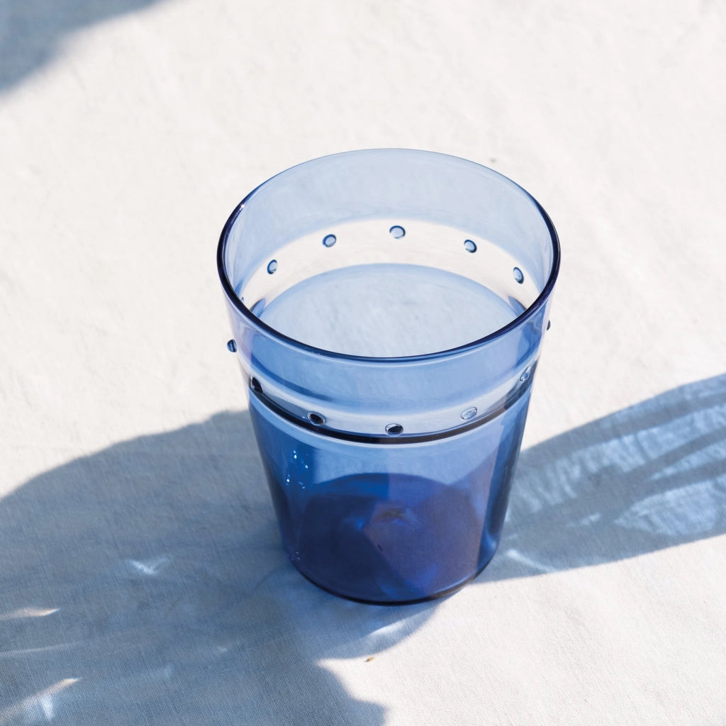 Zafferano Set 4 Bicchieri Tumbler A Pallini colore Bluino in vetro borosilicato soffiato a mano con tecnica tradizionale incalmo per uso quotidiano