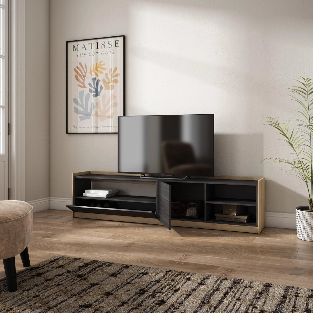 Mobile TV Soggiorno, 207x50x37 cm, Per TV fino a 80", Mobile Soggiorno, Nero e rovere