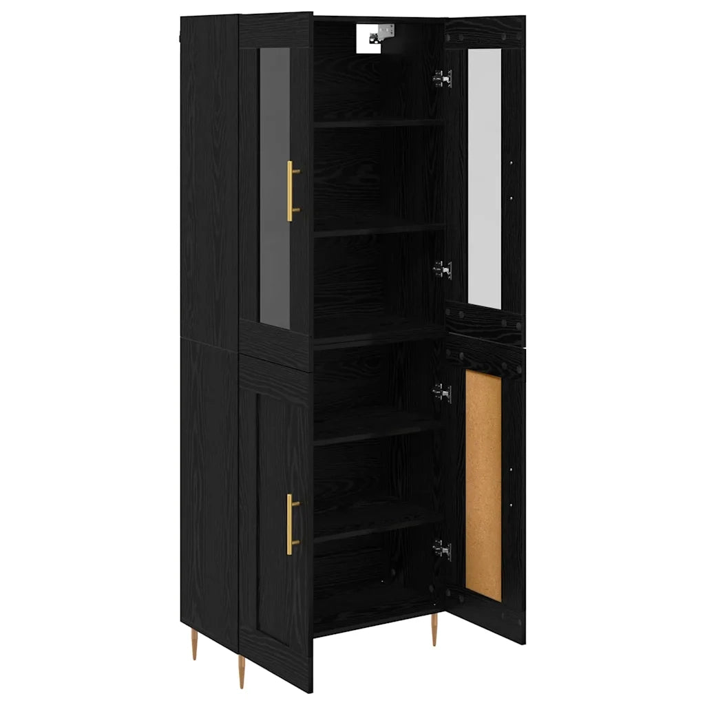 Credenza 2 pcs Rovere Nero Legno multistrato