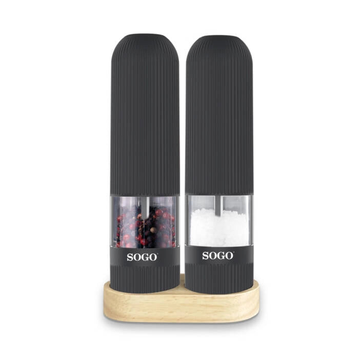 Set macina sale e pepe elettrico con base in legno, luce LED, meccanismo ceramico, 2,7W, funzionamento a batterie - SOGO
