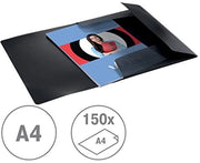 Mapa A4 in plastica PP, per 150 fogli, 3 cerniere, con cinghia elastica, con stampa VON moderna, leggera per scuola e casa, 5 pezzi, nero, 30070095