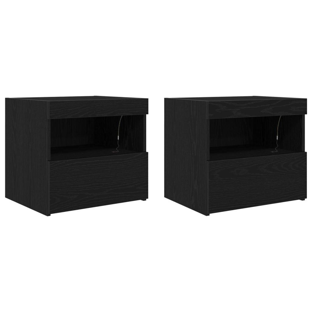 Comodini con Luci LED 2 pz Nero Rovere 50x40x45 cm
