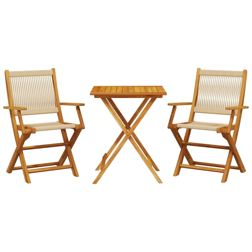 Set da Bistrot 3pz Beige in Polipropilene e Legno Massello