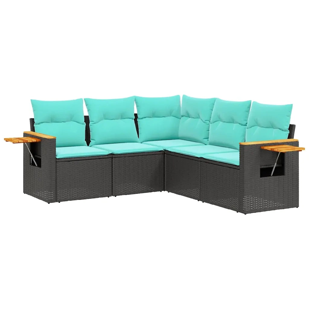 Set Divani da Giardino 5 pz con Cuscini Nero in Polyrattan 3226799
