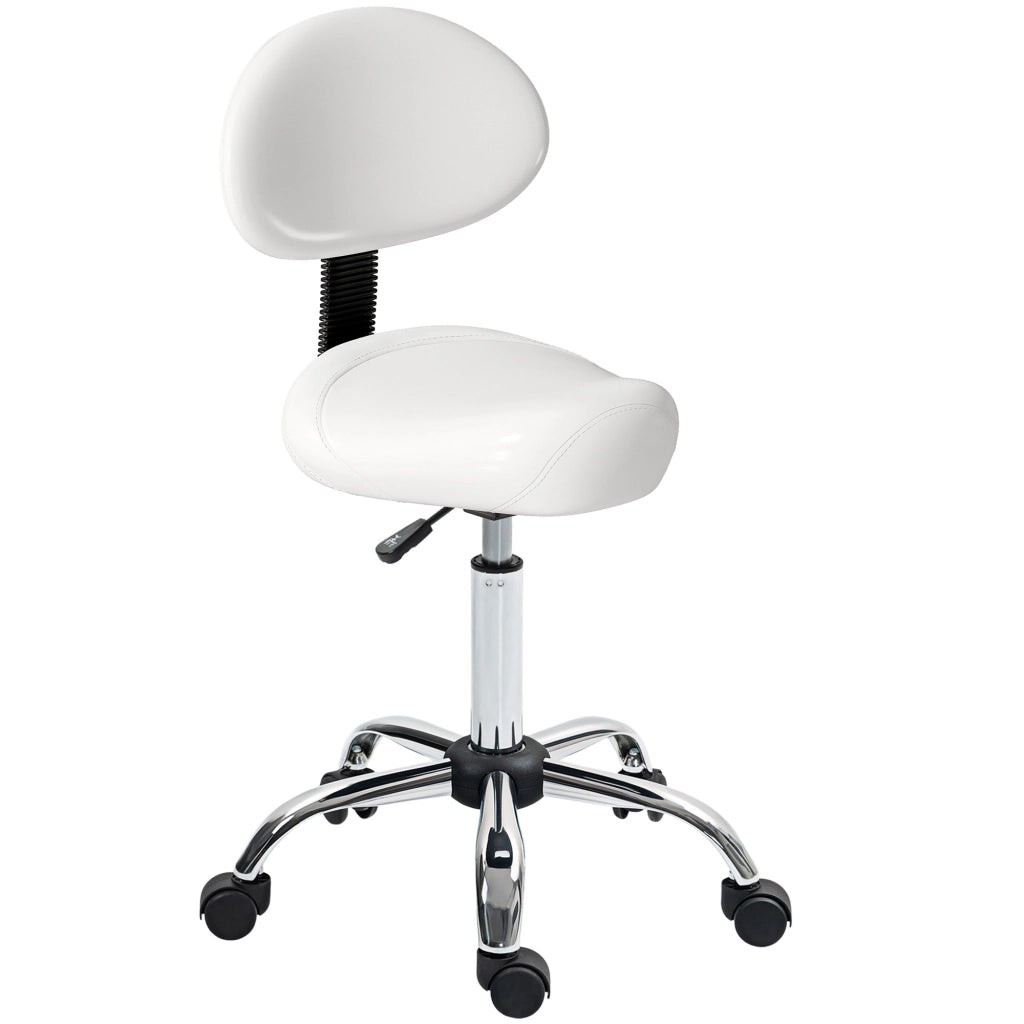 Sgabello Girevole con Schienale e Ruote ¨C zephmum ¨C 50x50x83-98cm Bianco