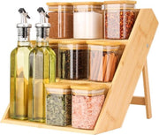 Kruidenrek 3-laags con 8 contenitori per erbe - Olio d'oliva flaconi - Scaffale in bambù verticale - Contenitori di riserva per erbe e spezie