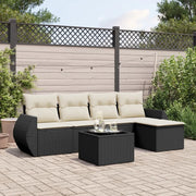 Set Divano da Giardino 6 pz con Cuscini Nero in Polyrattan
