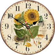 Orologio a muro da parete in legno, 20 cm, con fiori di girasole, retro e rustico, alimentato da batterie, decorativo e facile da leggere per casa, ufficio, scuola, bar