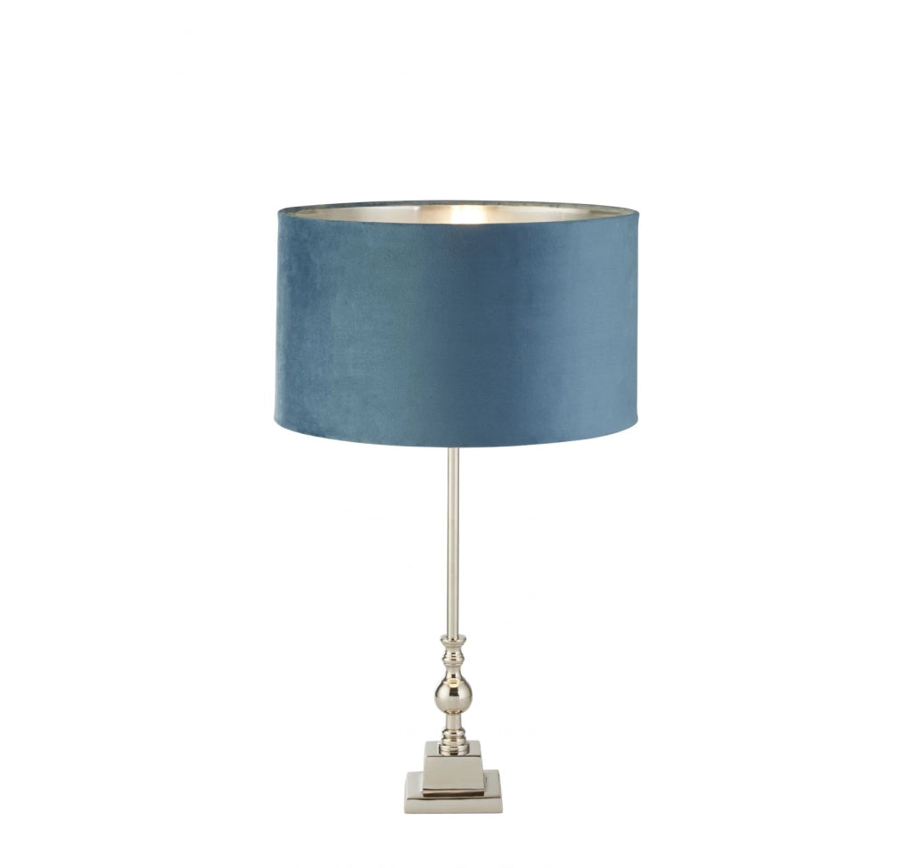 Lampada da tavolo Whitby - Metallo cromato e paralume in velluto verde acqua