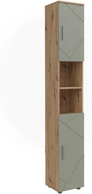 Armadio per il bagno Irma, Verde salvia, 30 x 192 cm, Ampio spazio di archiviazione dall'alto verso il basso, ideale per asciugamani e prodotti per la cura