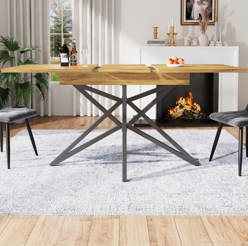 Tavolo da pranzo allungabile 120/160x80x76 cm con piano effetto noce brasiliano e gambe in metallo; naturale