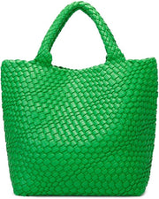 Borsa da donna con tessuto Queenoris, borsa in pelle vegetale, borsa da spiaggia estiva e portafoglio, borsa a spalla manuale in stile retro, grande, verde pappagallo