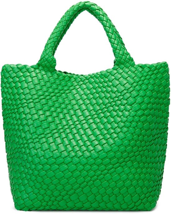 Borsa da donna con tessuto Queenoris, borsa in pelle vegetale, borsa da spiaggia estiva e portafoglio, borsa a spalla manuale in stile retro, grande, verde pappagallo