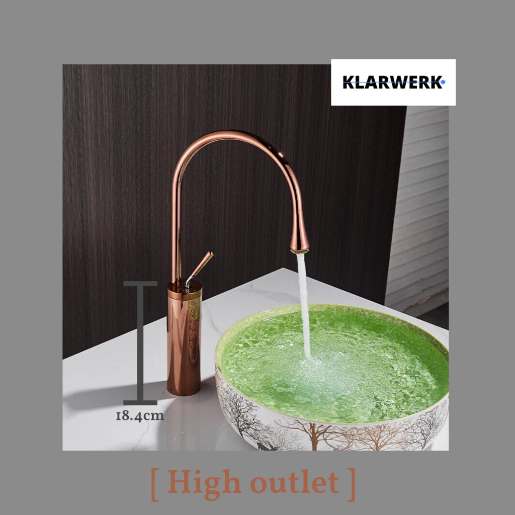 Lydia | Miscelatore da bagno Hotel Gastro Rosegold | Rubinetto in acciaio inox per lavabi alti | Miscelatore 2 attacchi alta pressione alto Bagno
