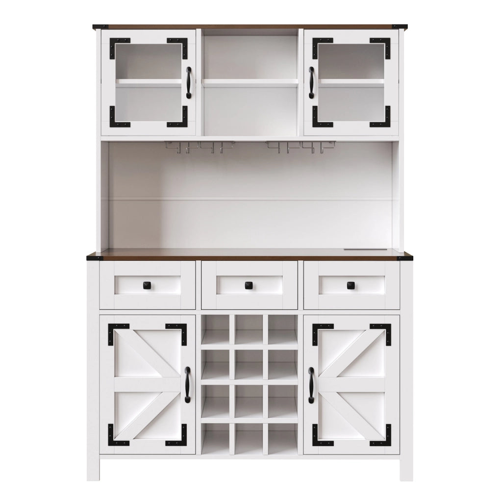Mobile da cucina bianco 120×40×170 cm con 4 ante, 3 cassetti, prese USB, LED regolabile e supporto per bicchieri