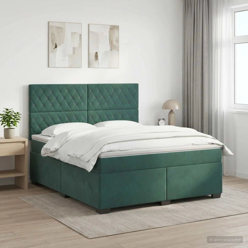 Letto box spring con materasso Verde Scuro 140 x 200 cm Velluto 3455117