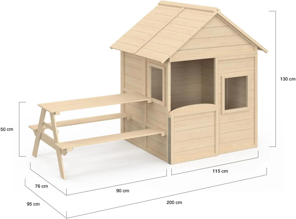 Casetta in legno per bambini ODYSSEY, casetta da esterno con tavolo da picnic incorporato