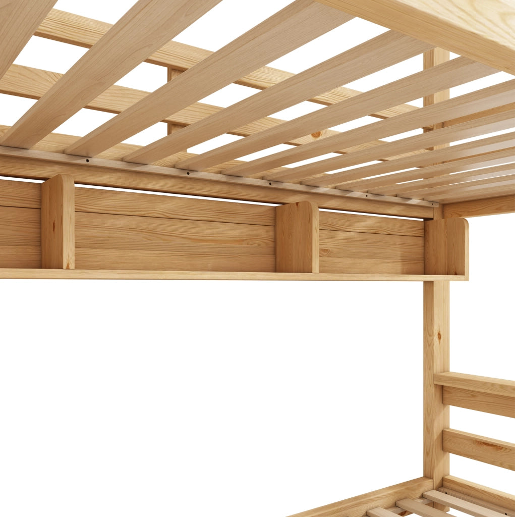 Letto a castello in legno con letto superiore 90x200 cm e inferiore 140x200 cm; finitura naturale
