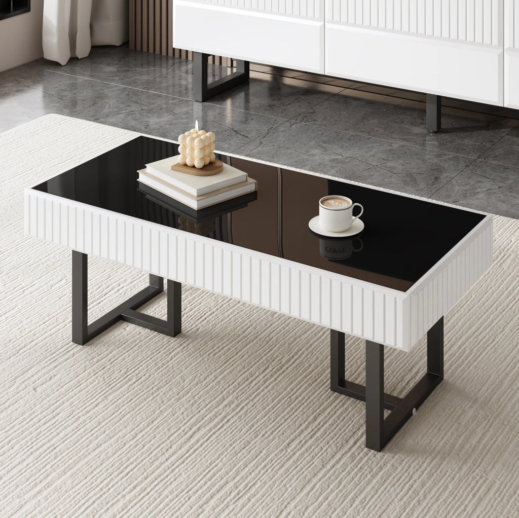 Tavolino da salotto 110 x 50，5 x 41 cm nero e bianco， piano lucido
