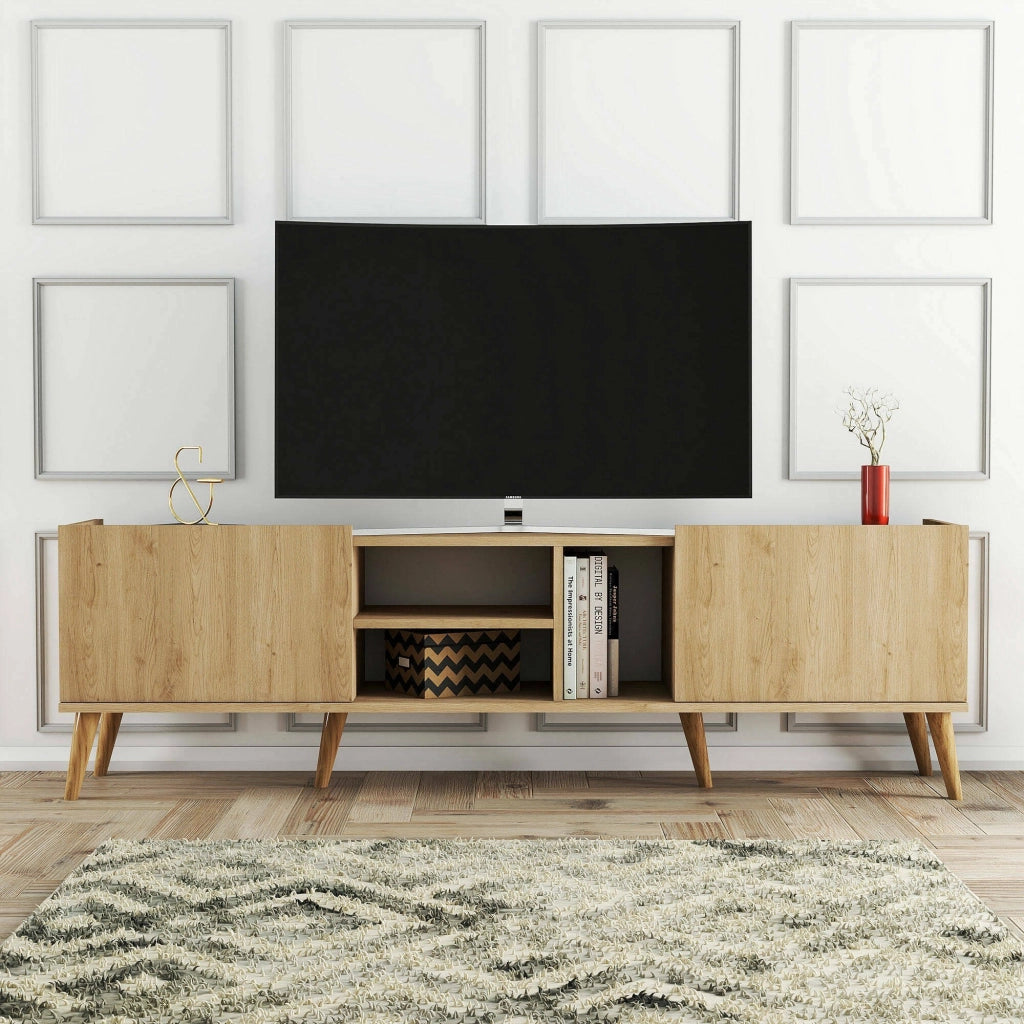 Alberona, Mobile Porta tv un Ripiano, 180x34x52h cm Marrone Quercia