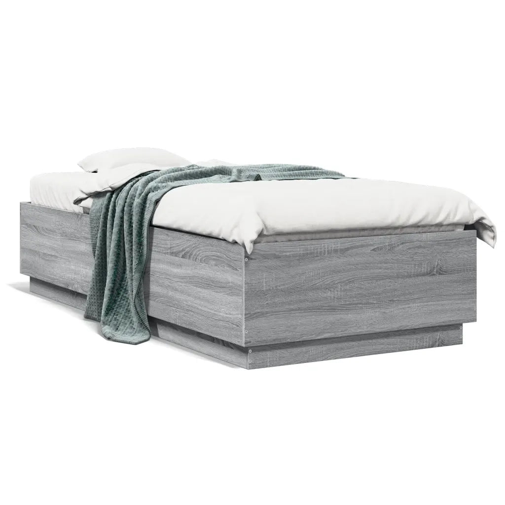 Letto singolo | Letto per adulti | Giroletto Luci LED Grigio Sonoma 100x200cm in Legno Multistrato