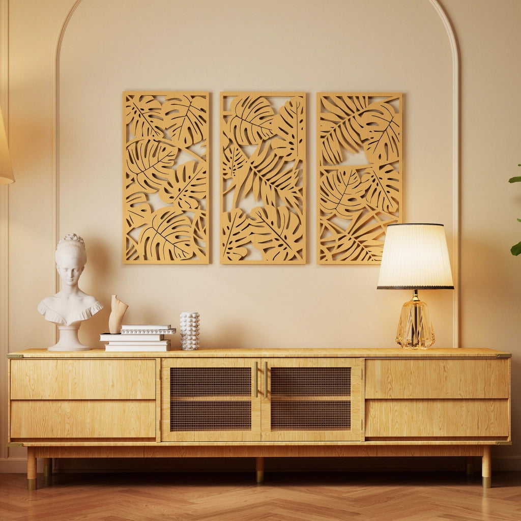 Pannello Decorativo 3D ¨C zephmum ¨C 3 Pezzi 40x80 cm Legno Naturale