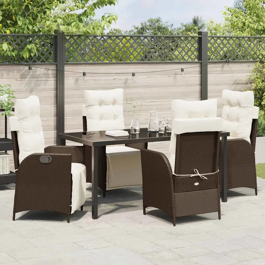 Set da Pranzo per Giardino con cuscino 5 pcs Marrone polyrattan