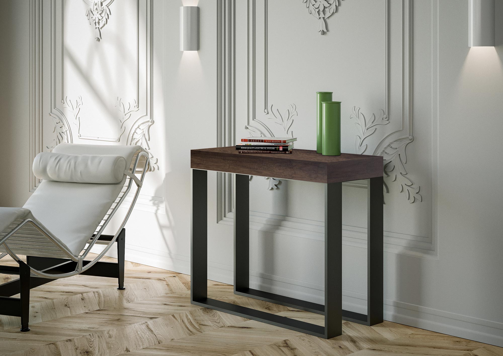 Consolle Allungabile 90-300x40x77 cm in Nobilitato Marrone