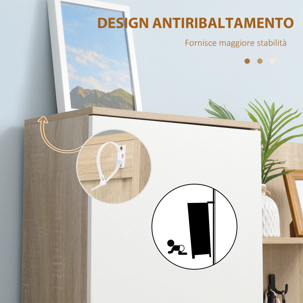 Mobile da Ingresso 4 in 1 in Truciolato con Specchio, Ganci e Ripiani Regolabili Interni, 145x29x184 cm