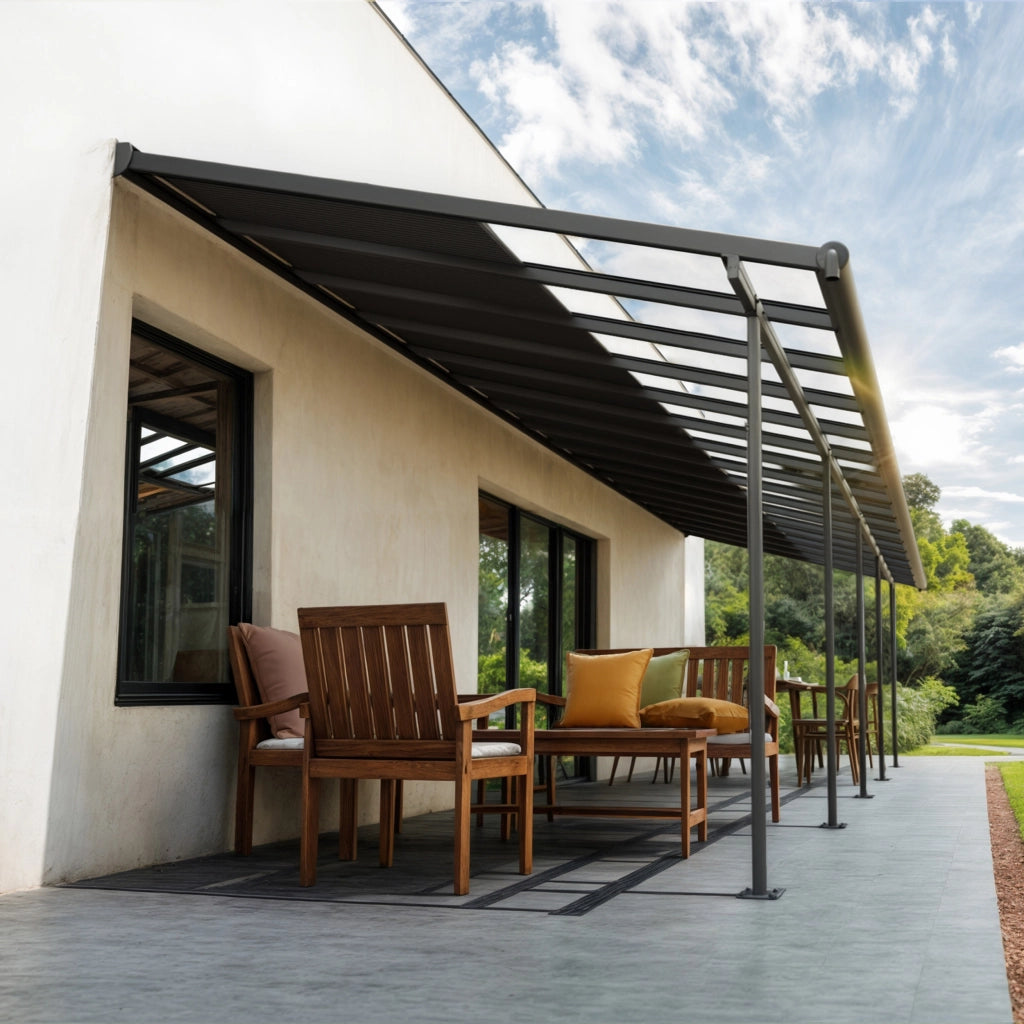 Canopia Sierra Cabrio Pergola Addossata in Alluminio 3X9.7 m Struttura grigia / Pannelli grigio opaco