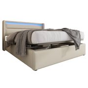 Letti contenitori 140x200 cm; contenitore sollevabile con LED; PU bianco (Senza materasso)