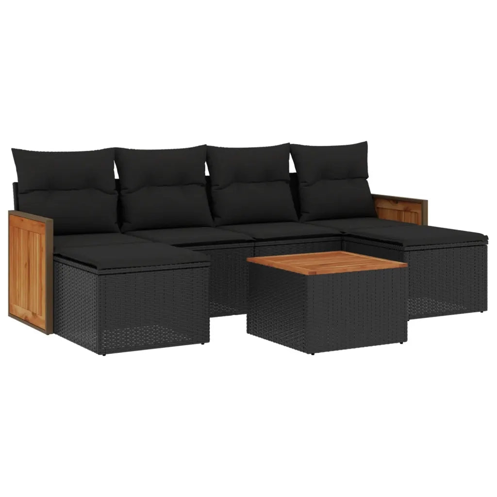 Set Divani da Giardino con Cuscini 7pz Nero Polyrattan 3227903