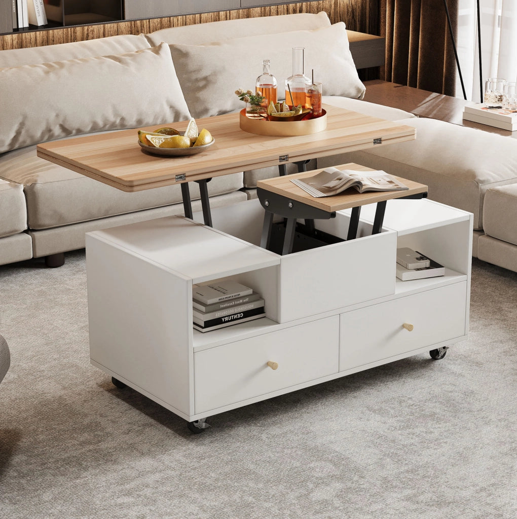 Tavolino da salotto sollevabile e pieghevole 100 x 50 x 47;5 cm in MDF colore legno naturale