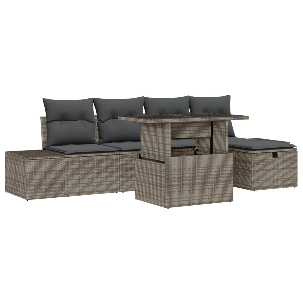 Set Divani Giardino 6 Pezzi Cuscini Grigio Rattan Polietilene