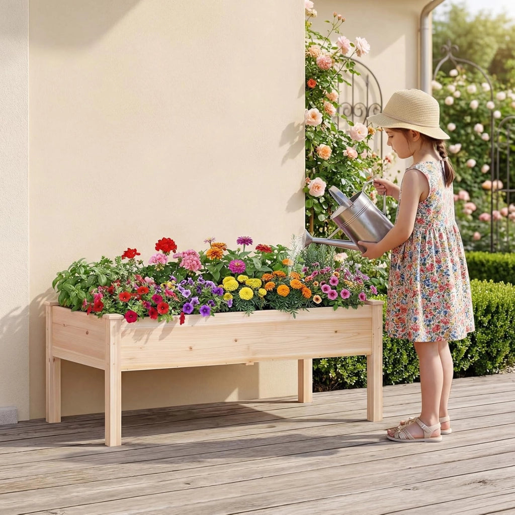 Letto da Giardino Rialzato con Gambe, Fioriera Elevata in Legno di Abete per Verdure, Fiori e Erbe, Aiuola Rialzata da Esterno ed Interno per Balcone, Giardino e Patio (1)