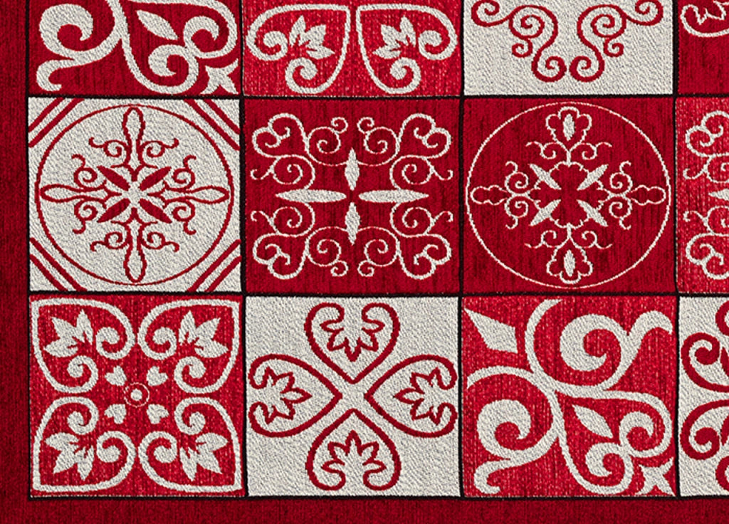 Tappeto Passatoia Runner Cucina Antiscivolo Lavabile Disegno Maiolica Suardi - 55x115 - Rosso