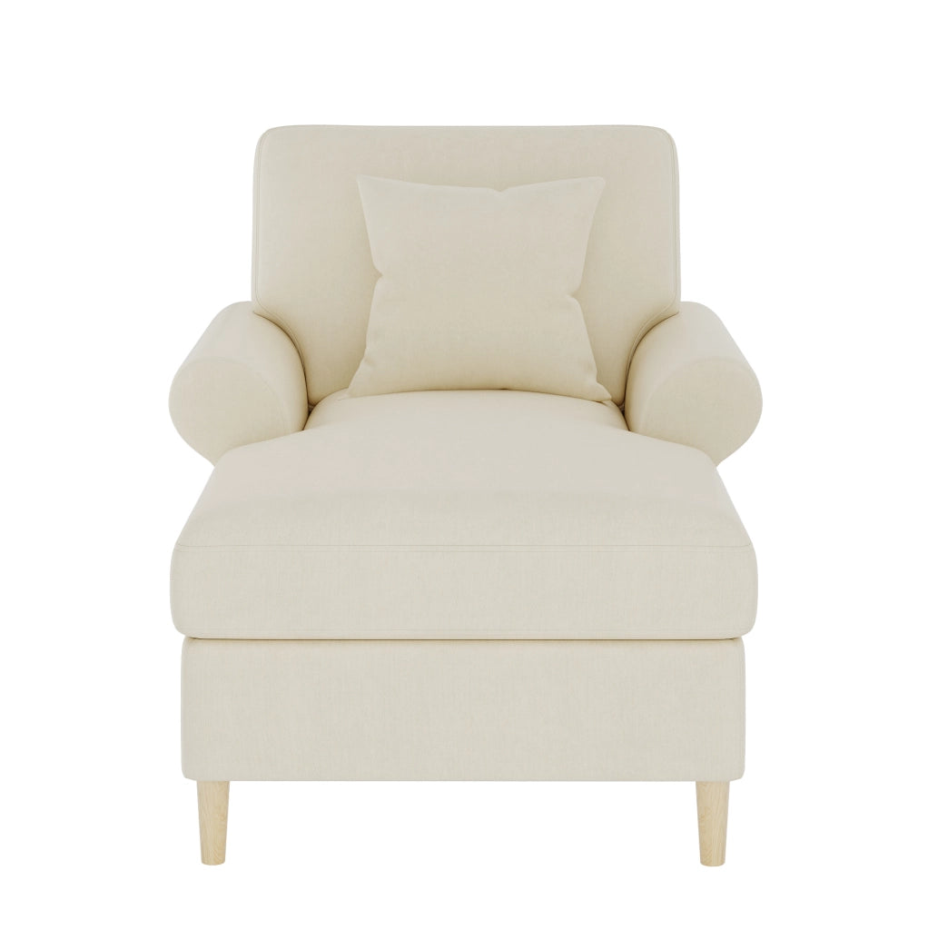 Chaise longue 133x90x87 cm in velluto beige con cuscino