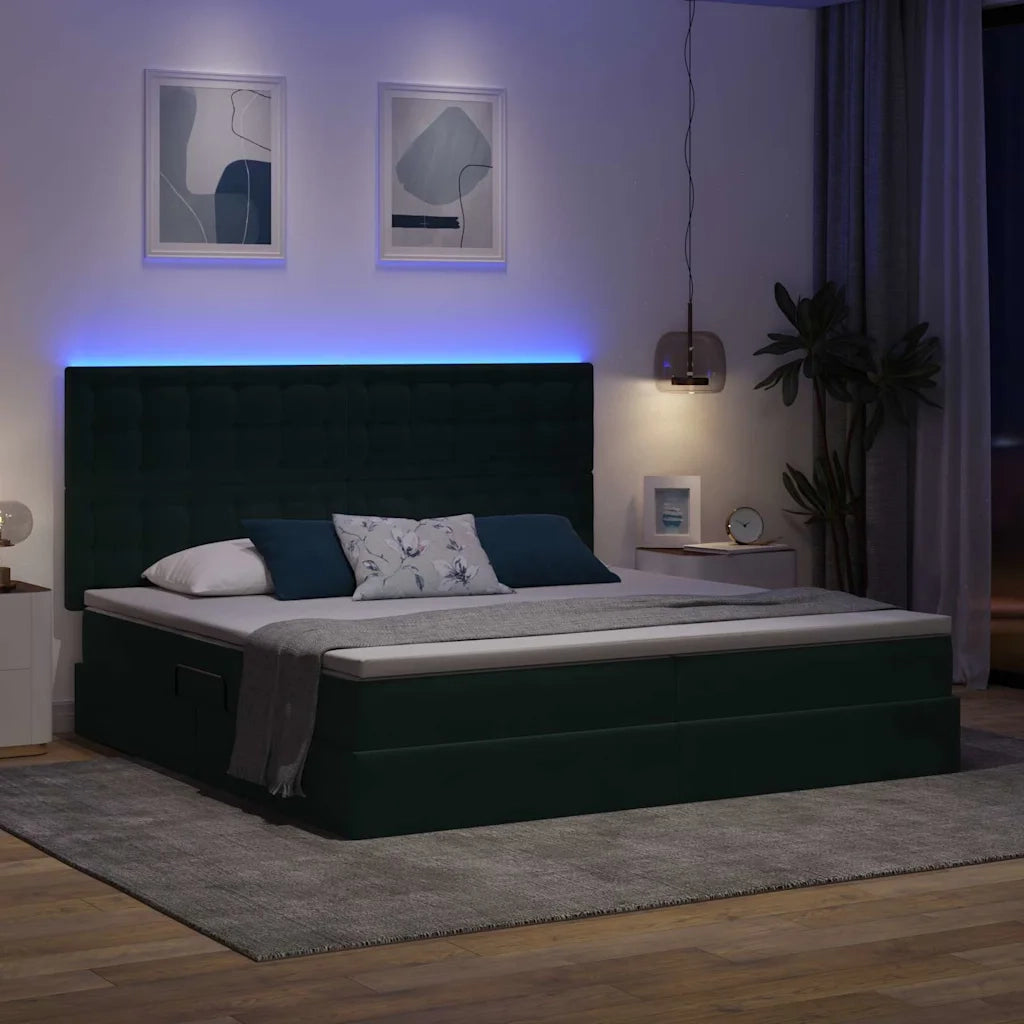 Letto con contenitore LED e materasso Verde Scuro 200 x 200 cm