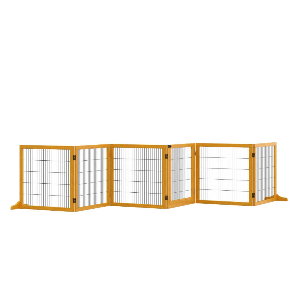 Cancelletto di Sicurezza Pieghevole per Animali Domestici 432x36x70 cm in Legno e Acciaio Giallo