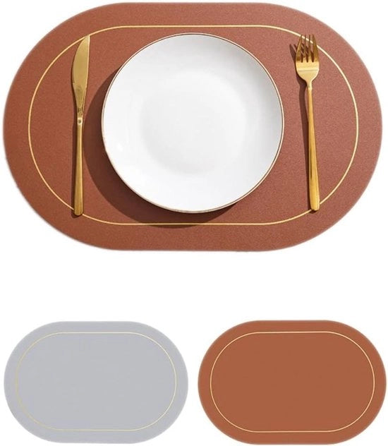 Set di 6 Ovali di Pelle di Cervo 45 cm x 30 cm - Decorazione a Doppio Strato, Resistente ai Macchiamenti, Antiscivolo e Resistente al Calore per Tavolo da Cucina e Cucina
