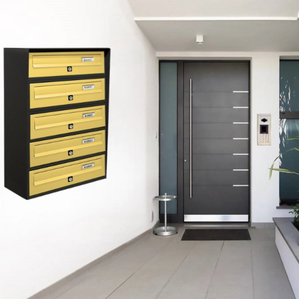 ALUBOX SLIM Cassette Postali Condominiali 5 Posti 63X39X30 Cm In Lamiera Zincata E Alluminio Cassetta Postale Da Esterno Condominiale Con Sistema Anti Prelievo COLORE: ANTRACITE BRONZO