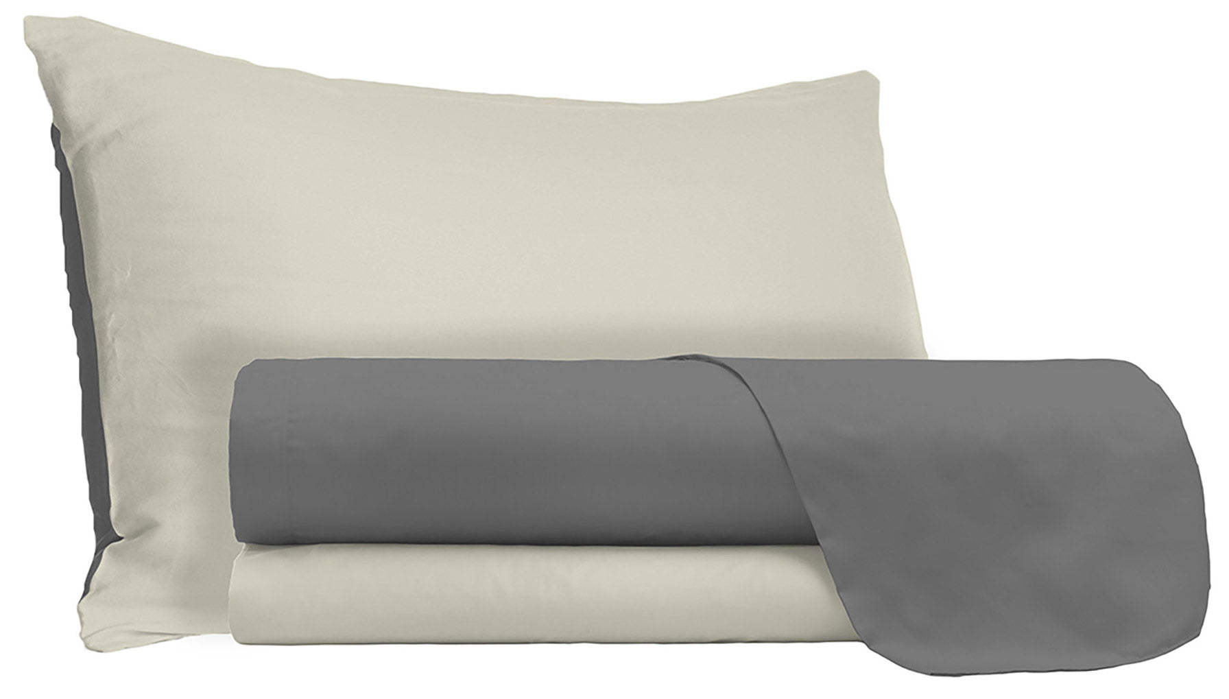 Set Lenzuola Singolo Sopra Sotto e Federe Doubleface Fumo/Panna