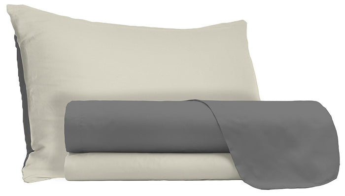 Set Lenzuola Singolo Sopra Sotto e Federe Doubleface Fumo/Panna