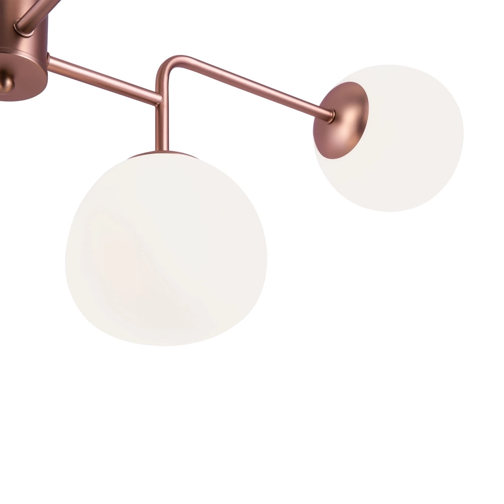 Lampadario Sospensione Erich In Metallo Oro Rosa 8 Luci E Diffusori Bianchi