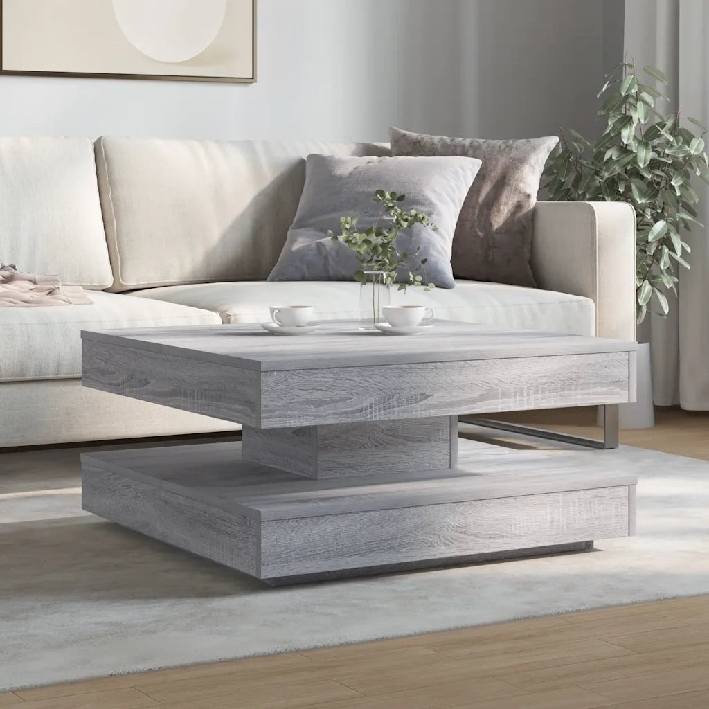 vidaXL Tavolino da Caffè Girevole a 360 Gradi Grigio 70x70x34,5 cm