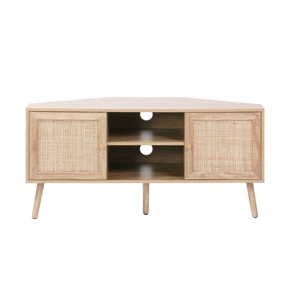 Mobile tv in legno e canna, 2 ante, 1 ripiano, 115cm, marrone naturale