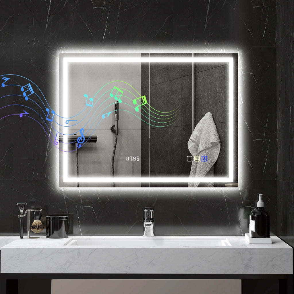 Specchio Bagno LED Bluetooth 60x80cm ¨C Xylo ¨C Antiappannamento Luce Regolabile Touch Argento