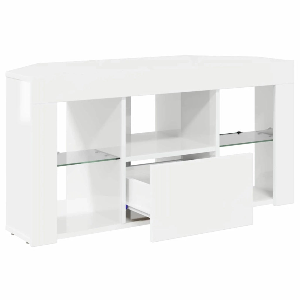 Mobile TV LED Angolare Bianco ad Alto Lucido 100 x 40 x 50 cm 889799