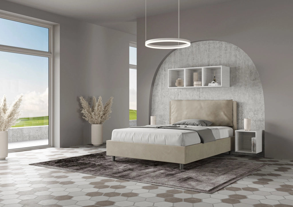 Letto Matrimoniale Francese 140x200 cm Senza Rete Imbottito in Microfibra Antea Large Sabbia