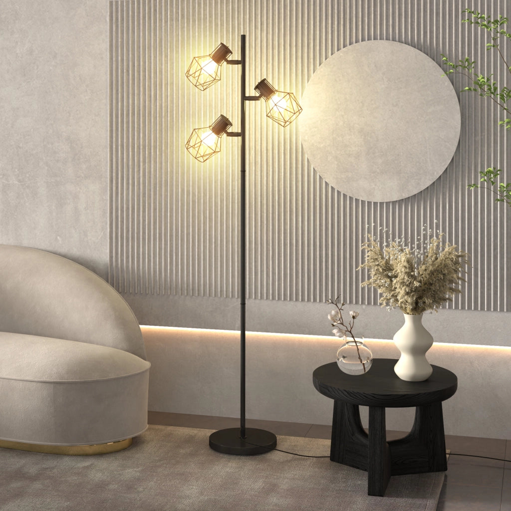 Lampada da terra a 3 luci con elementi flessibili ¨C zephmum ¨C Struttura ad albero, metallo, nero